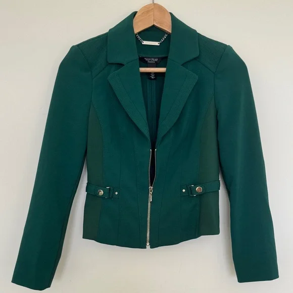 White House Black Market Deep Green Zip-Front Ponte Blazer - Picture 1 of 5